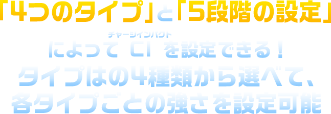「4つのタイプ」と「5段階の設定」によってCIを設定できる！タイプはの4種類から選べて、各タイプごとの強さを設定可能