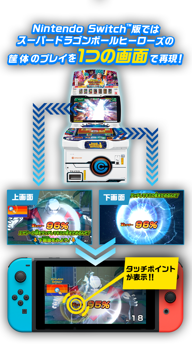 intendo Switch版ではスーパードラゴンボールヒーローズの筐体のプレイを１つの画面で再現！